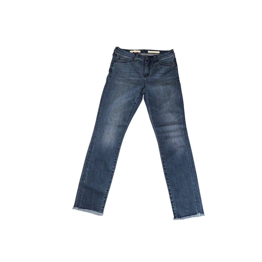 Pilcro and the Letterpress Script Slim Jeans Blue Dark Wash Raw Hem Size 30